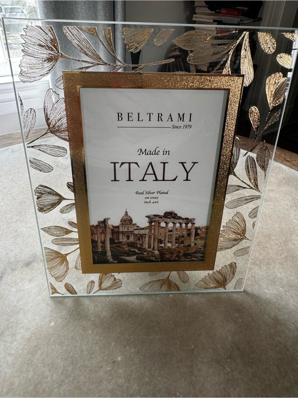 Gold Floral Glass Photo Frame - Gold